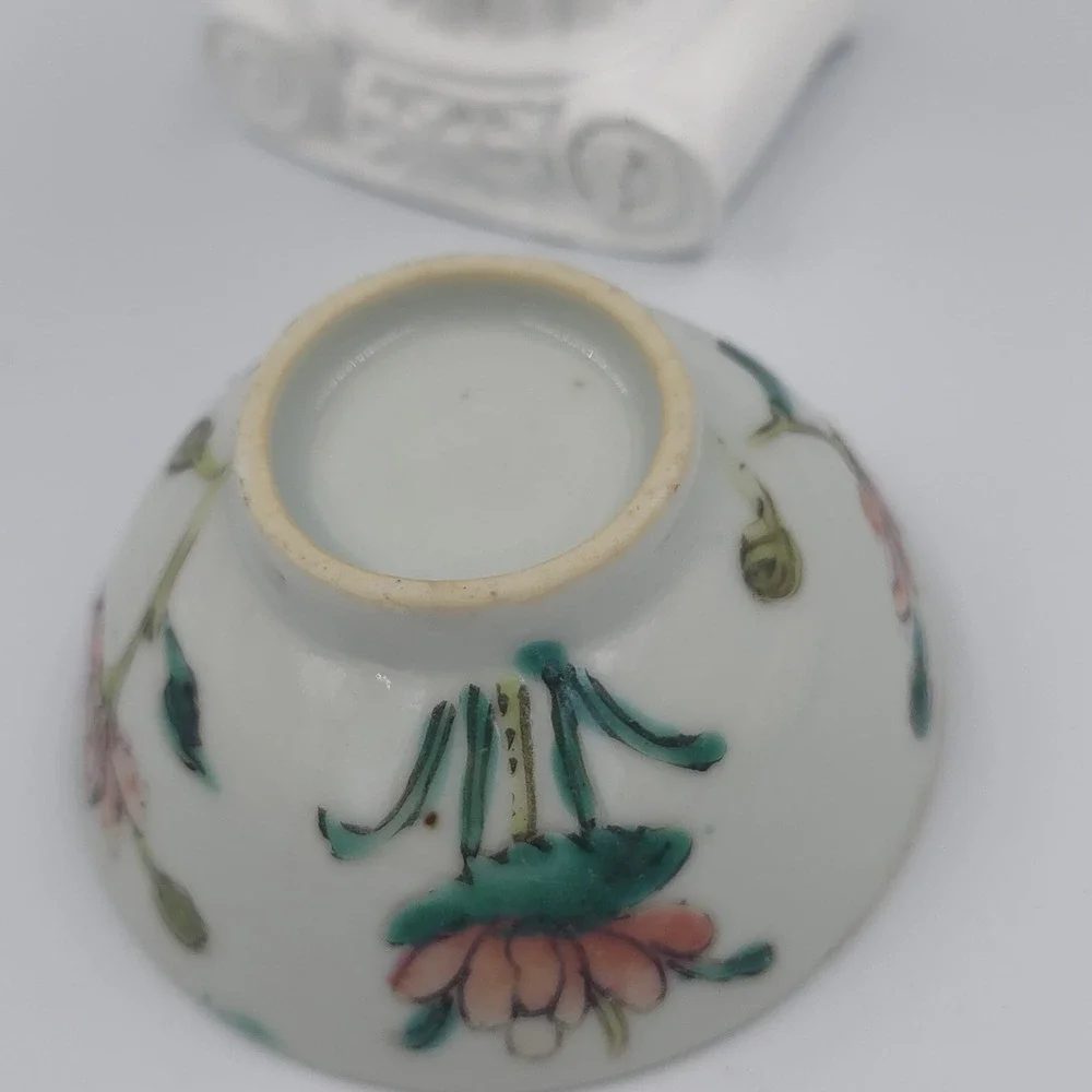 Antique Chinese Porcelain Famille Rose Floral Small Bowl Cup Hand Painted